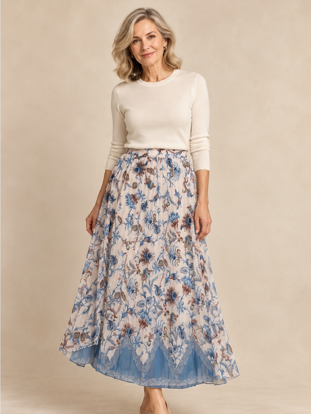 Must Boutique One Size Blue Floral Pleated Skirt